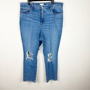 Good American Medium Blue Wash Skinny Size 18 Stretch Ripped Knee Jeans Denim